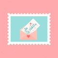 Mail envelope and Valentines day card. Hand drawn lettering Ã¢â¬ÅBe my ValentineÃ¢â¬Â. ÃÂ¡ute and romantic vector post stamp. Love and Royalty Free Stock Photo